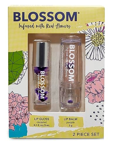 Blossom Custom Color Changing Lip Balm, Mini Coconut Lip Gloss, Infused with Flowers, 2 pk