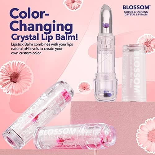 Blossom Custom Color Changing Lip Balm, Mini Coconut Lip Gloss, Infused with Flowers, 2 pk