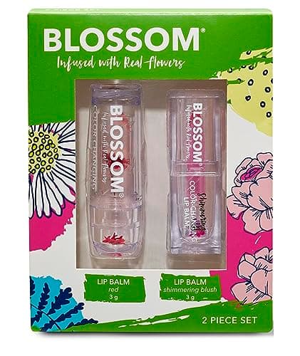 Blossom Custom Color Changing Lip Balm, Mini Coconut Lip Gloss, Infused with Flowers, 2 pk — Red/Blush