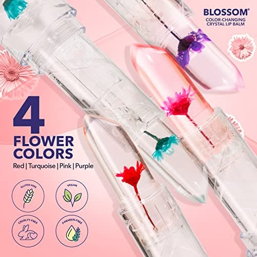 Blossom Custom Color Changing Lip Balm, Mini Coconut Lip Gloss, Infused with Flowers, 2 pk