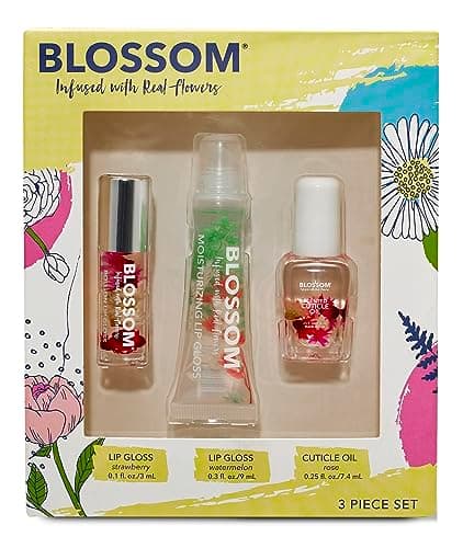 Blossom Scented Roll on Lip Gloss, Moisturizing Lip Gloss Tubes, Floral Scented Cuticle Oil, 3 Pack Gift Set